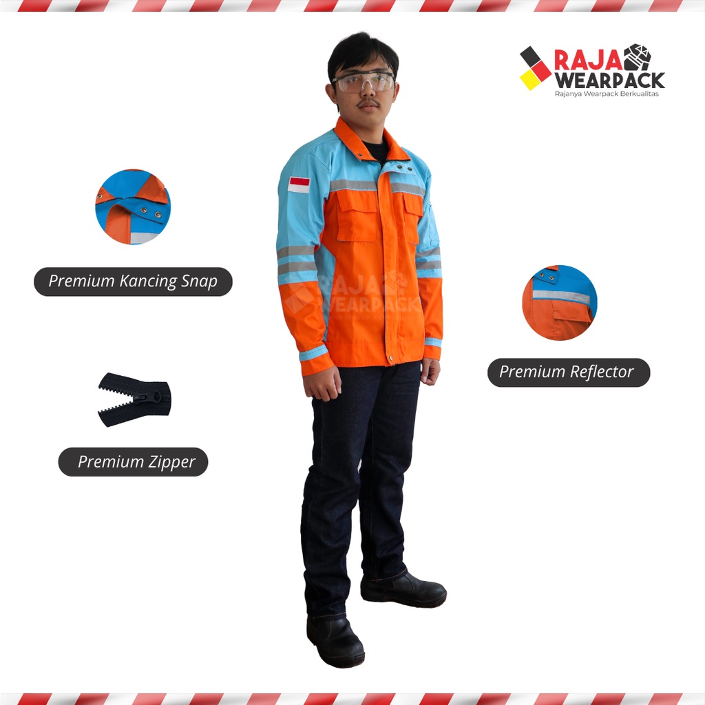 Jual Wearpack Safety Kerja Atasan Premium Grade A Warna Orange Biru Muda Shopee Indonesia