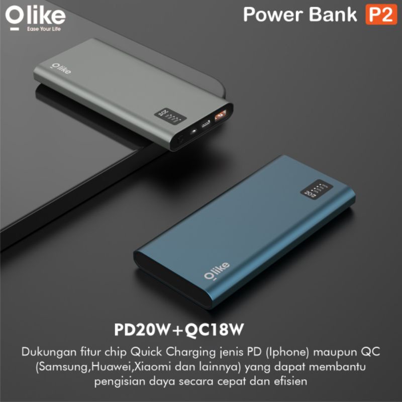 Power Bank Olike Quick 3.0 Fast Charging Powerbank 10000 mAh P2 1 Usb