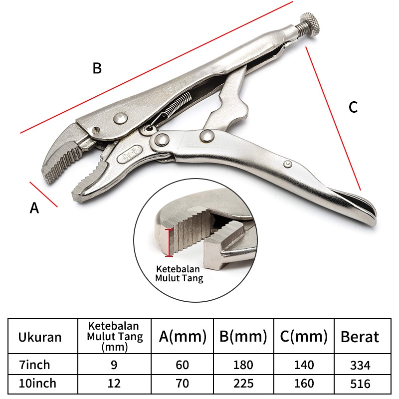 ISKU Multifungsi Tang Buaya Locking Pliers 7&quot; 10&quot; Curved Jaw Vise Grip CR-V HRC48-52 Steel Professional Berkualitas Tang Klem Jepit / Gigit / Patah / Bengkok