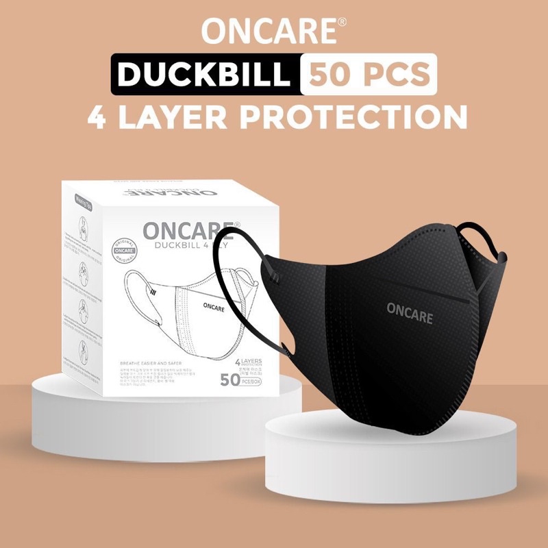 Masker Mouson Duckbill Garis 4 PLY isi 50 pcs Impor Disposable Mask Dewasa Hitam / Putih-ONCARE DBBlack4Ply
