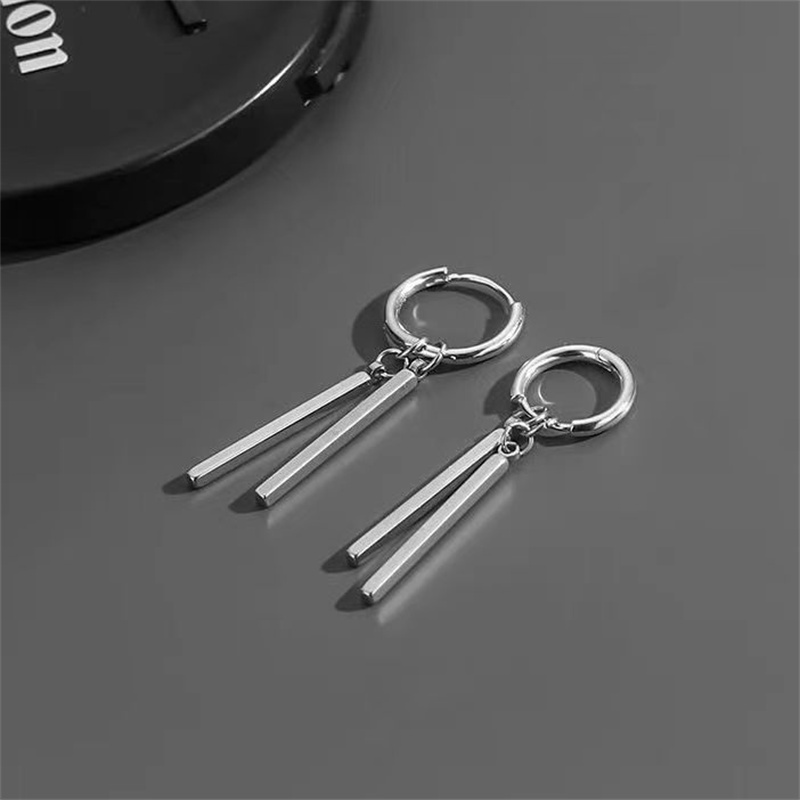 Anting Tusuk Gantung Desain Stick Ganda Gaya Minimalispunkunikkeren Untuk Wanita