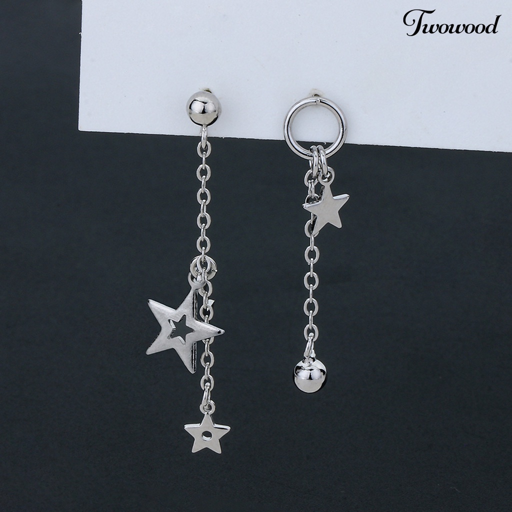 1 Pasang Anting Juntai Bentuk Bintang Asimetris Warna Solid