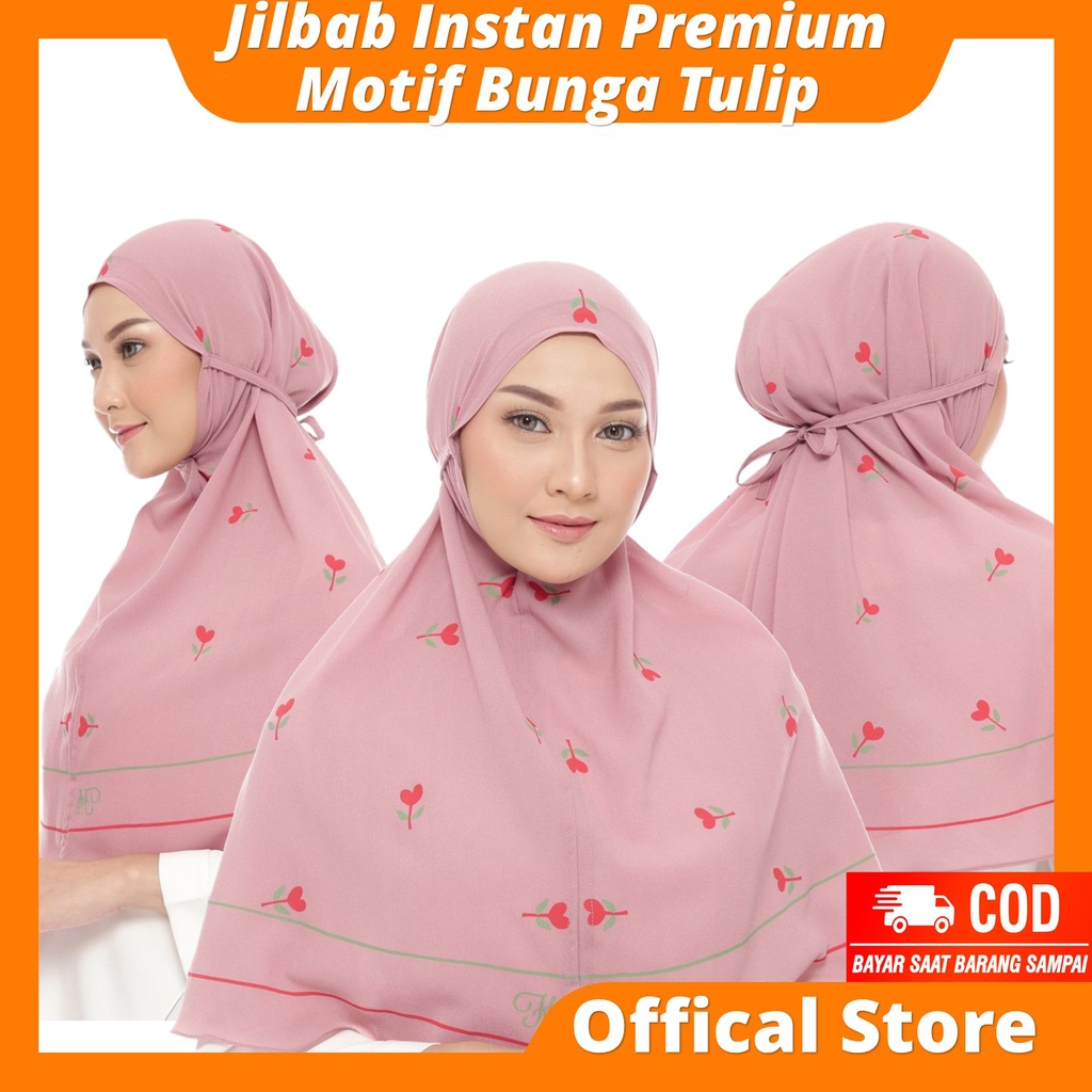 Jilbab Instan Motif Bunga Terbaru Kekinian Hijab Instant Non Pet Premium Maryam Ikat Tali Belakang H