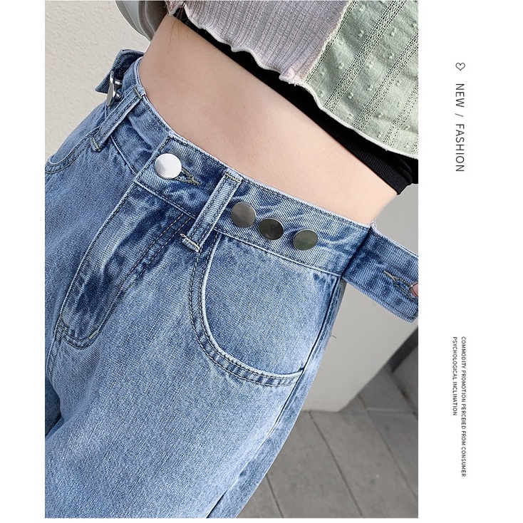 New Kekinian -- Highwaist Loose Straight Kasual Jeans Wanita Import