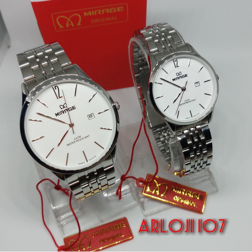 Jam Tangan Mirage Original Couple Analog Pria & Wanita Casual Formal BRP-M 8647 & BRP-L 8647 Silver 