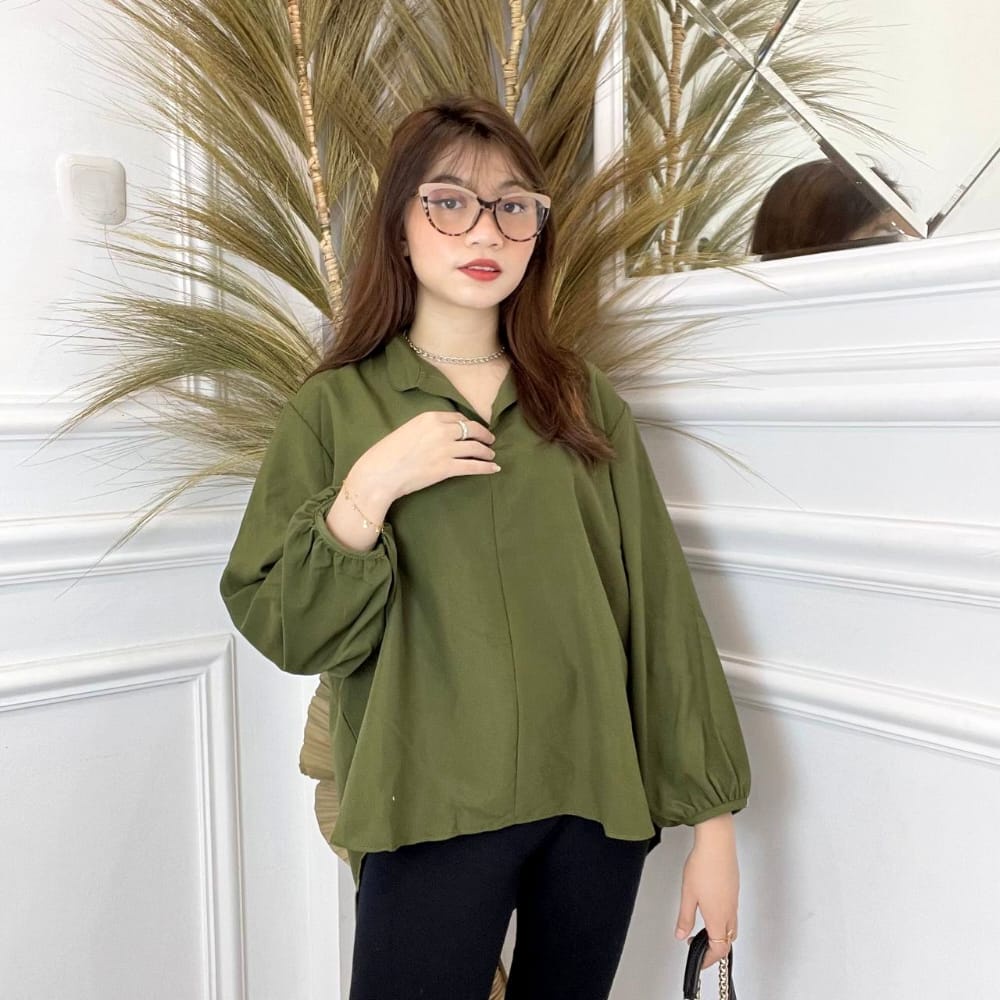 RD FASHION Sakura Vneck Shirt Blouse Kemeja Oversize / Kemeja Kantor / Kemeja Korea / Kemeja Oversized / Atasan Wanita