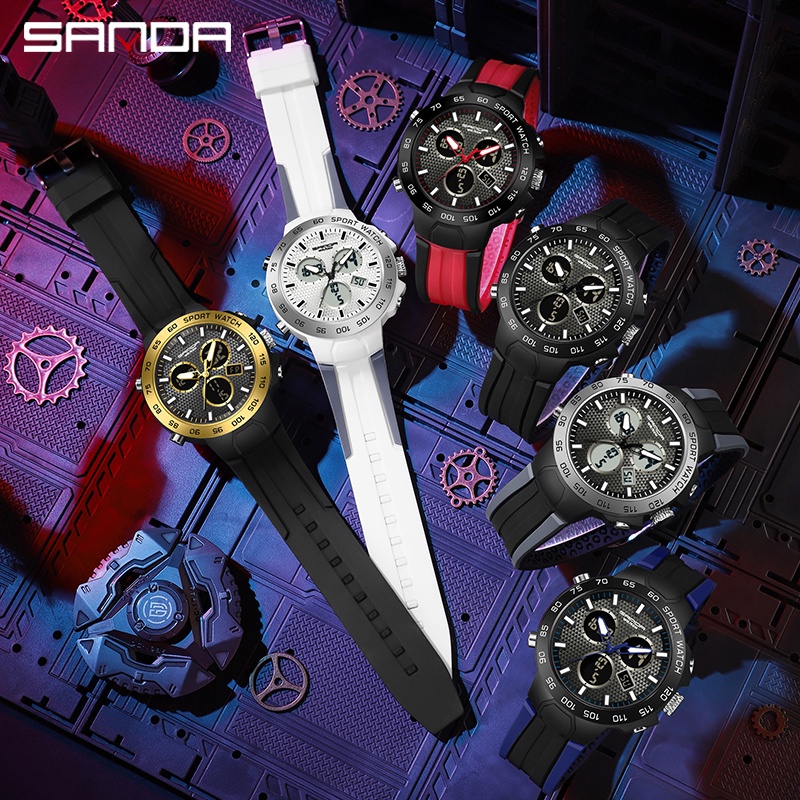 SANDA 3112 Jam Tangan Pria Digital Analog Tali Silicone Chronograph Anti Air WATCHKITE WKOS