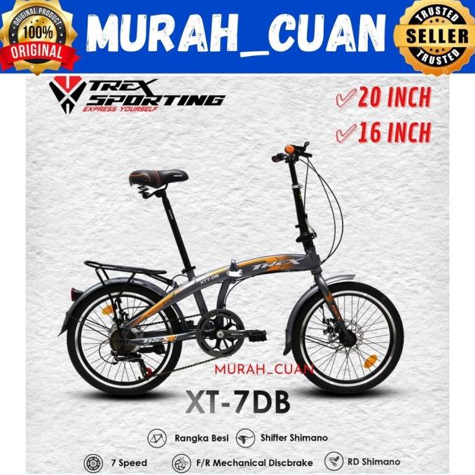 SEPEDA LIPAT 16 20 INCH TREX XT-7DB 7 SPEED CAKRAM DISC BRAKE SHIMANO ERGT64616E