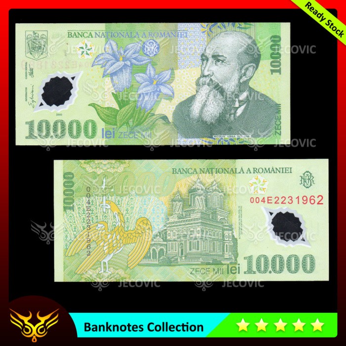 ROMANIA 10000 Lei 2000 Polymer , UNC , Uang Asing