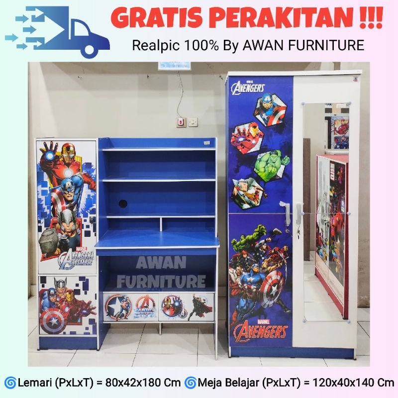 AWAN - KHUSUS JABODETABEK - LEMARI BESAR + MEJA BELAJAR AVENGER
