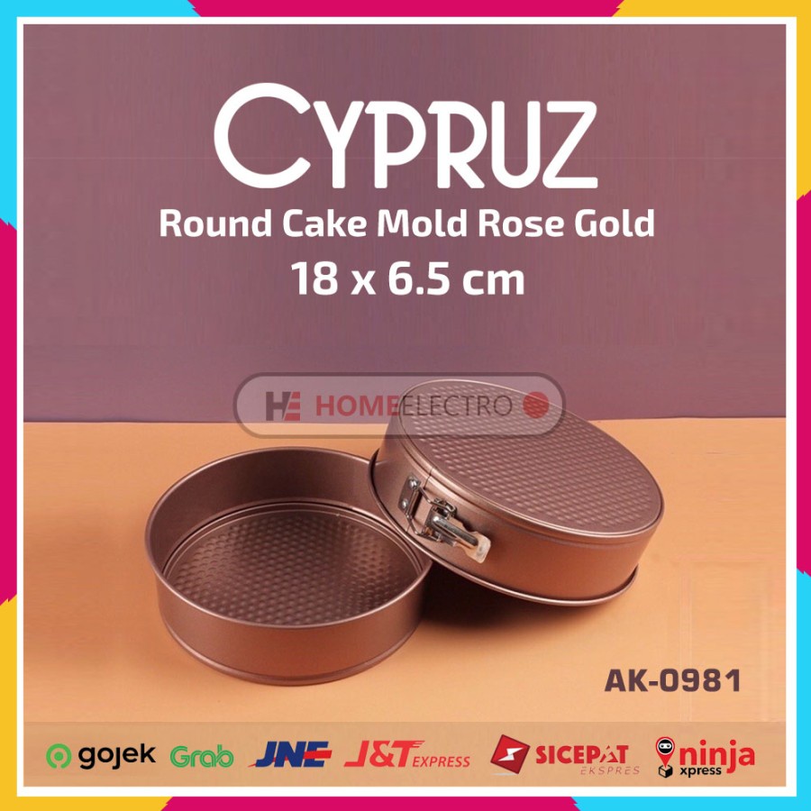 Cypruz AK-0981 Round Cake Mold Pan Rose Gold 18 x 6.5 cm