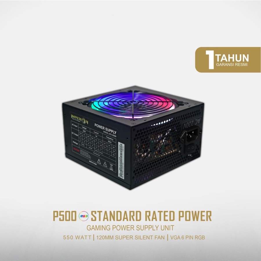 Power Supply PSU Imperion P500 550W LED VGA 6 Pin RGB