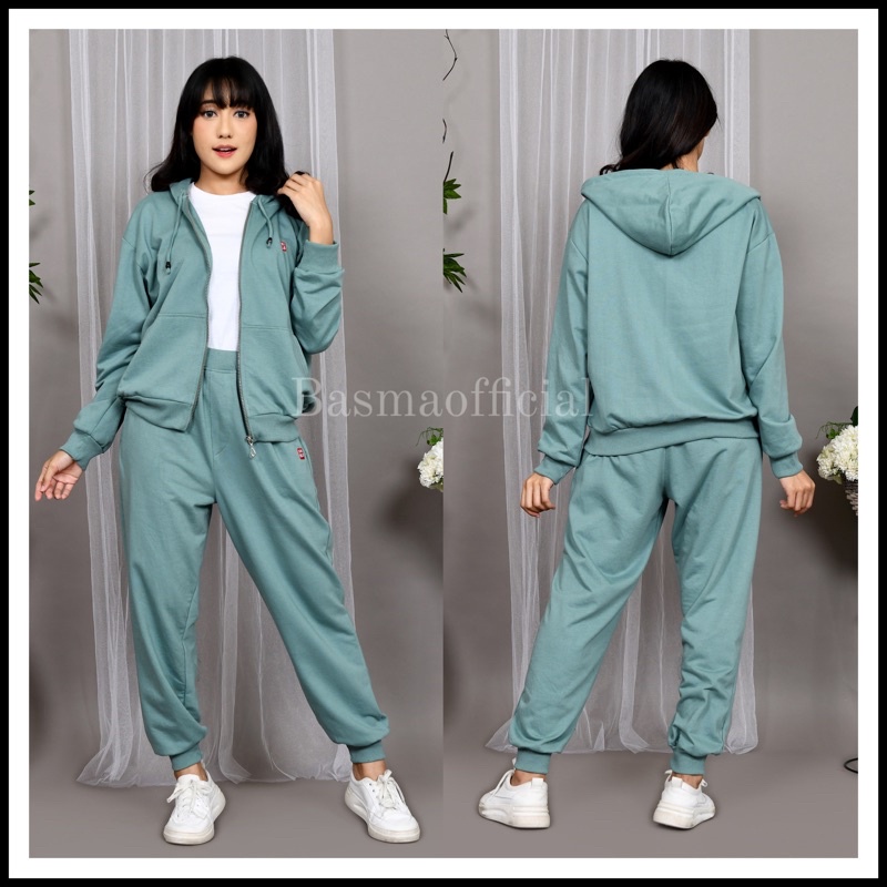 WH84R Oneset Uniqlo Setelan Uniqlo One Set Uniqlo Wanita Jaket Sweater Zipper Olahraga Wanita