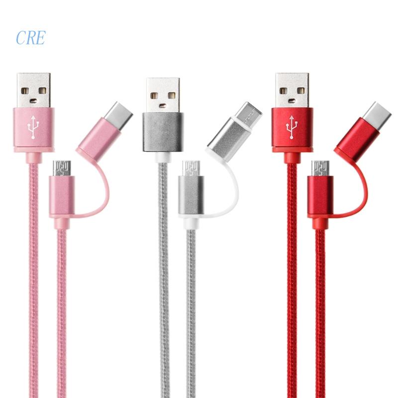 Cre 2 in 1 Kabel Charger USB 2.0 Male Ke USB 3.1 Tipe C Fleksibel Flexible