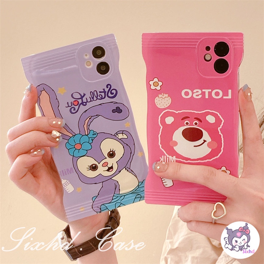 Compatible For iPhone 14 13 12 11 Pro Max SE2020 X Xr Xs Max 8 7 Plus Snack Bag Case Cartoon Couple Cute Rabbit Bear Phone Case Soft Shockproof Silicon Tpu Protective Cover