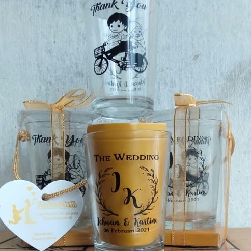 Souvenir Souvenir Gelas Pernikahan Gelas Kaca Kecil Sablon Plus Kemas Mika