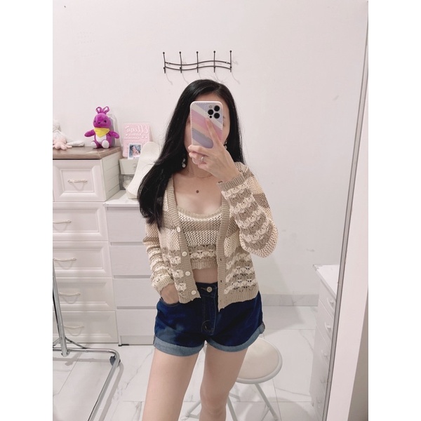 Outer knit salur + inner | Outer rajut luaran + dalaman | cardigan rajut wanita | cardigan import wanita | korean fashion import |aquarius boutique89