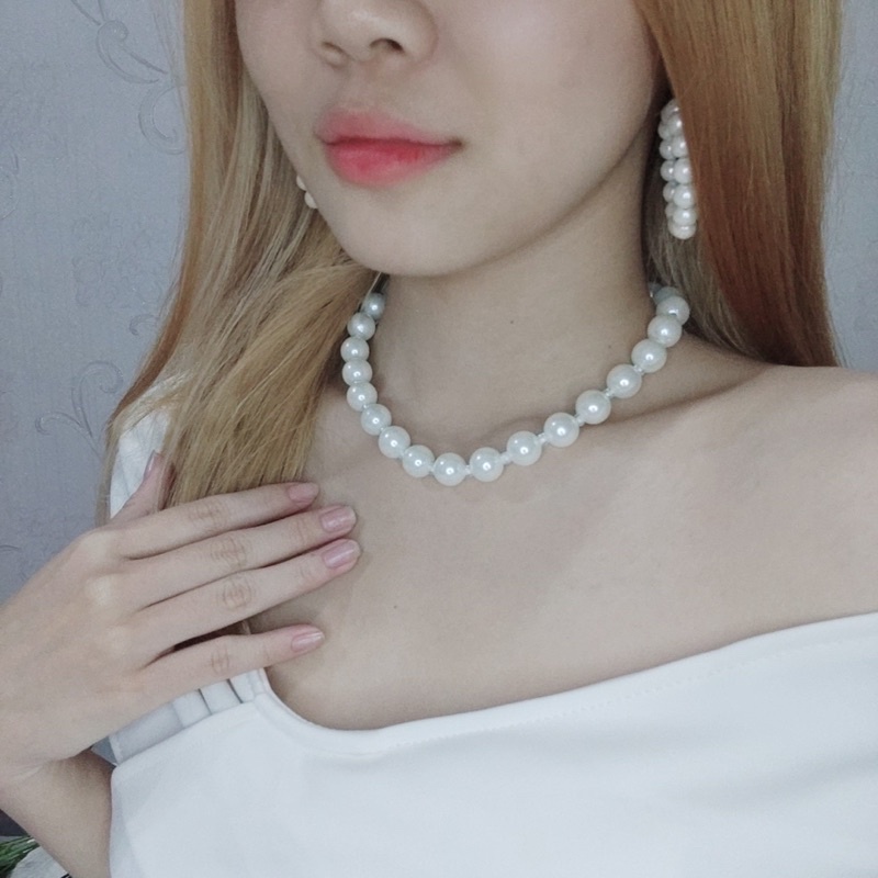 Clementine Big Pearl Korean Necklace Beaded Kalung Mutiara Korea Beads