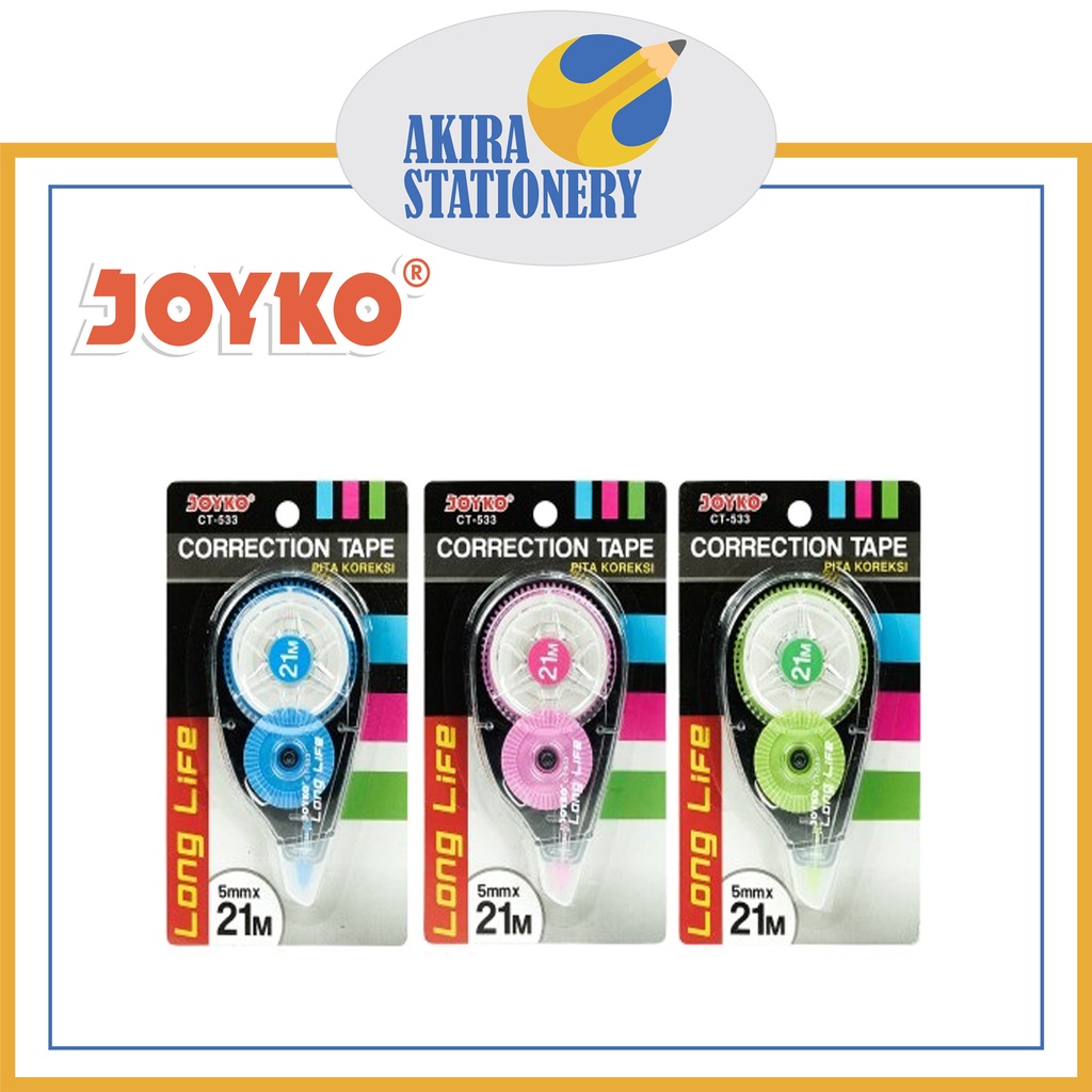 

Correction Tape JOYKO CT 533 Panjang 21 Meter / Tip Ex Rol Panjang 21 M / Tipe X Kertas Roll CT-533 21M ( PCS )