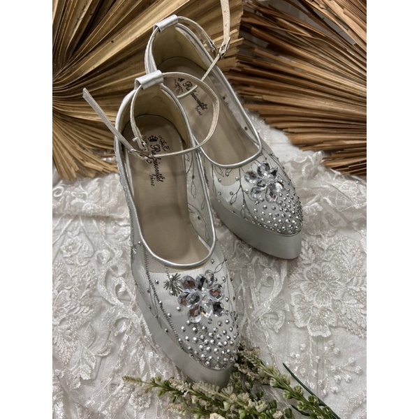 sepatu wanita quinara tali pesta silver 12cm