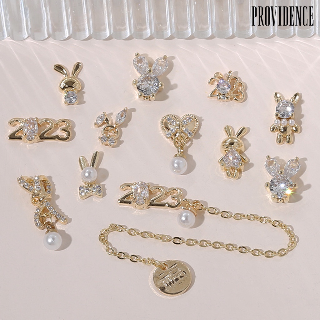 Providence 5Pcs / Set Hiasan Kuku Motif Kelinci + Pita + Zircon + Berlian Imitasi Untuk Aksesoris Wanita Charms