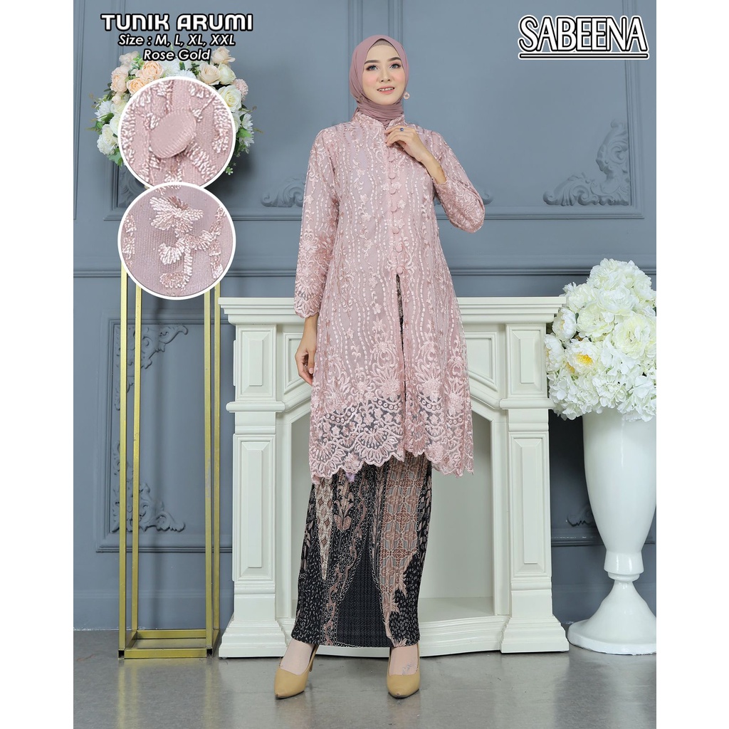 Setelan Kebaya Tunik Brukat Busui Kancing Depan Baju Kebaya Modern Kebaya Pesta  COD