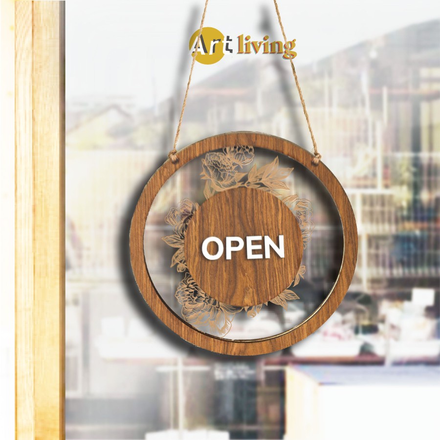 Artliving Sign Open Close Floral Style Bahan Kayu