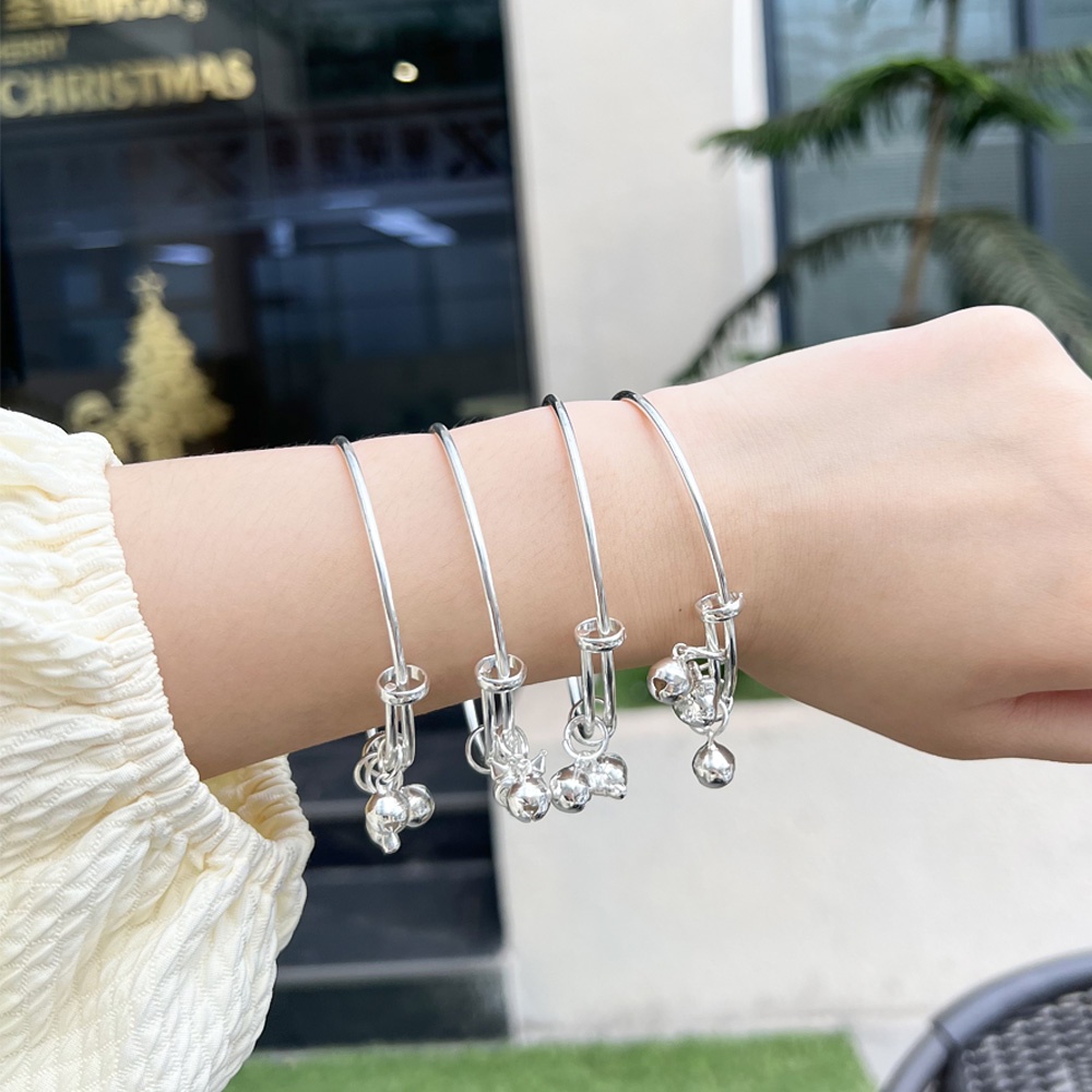 Gelang Bangle Model Terbuka Dapat Disesuaikan Warna Silver Gaya Korea Untuk Wanita