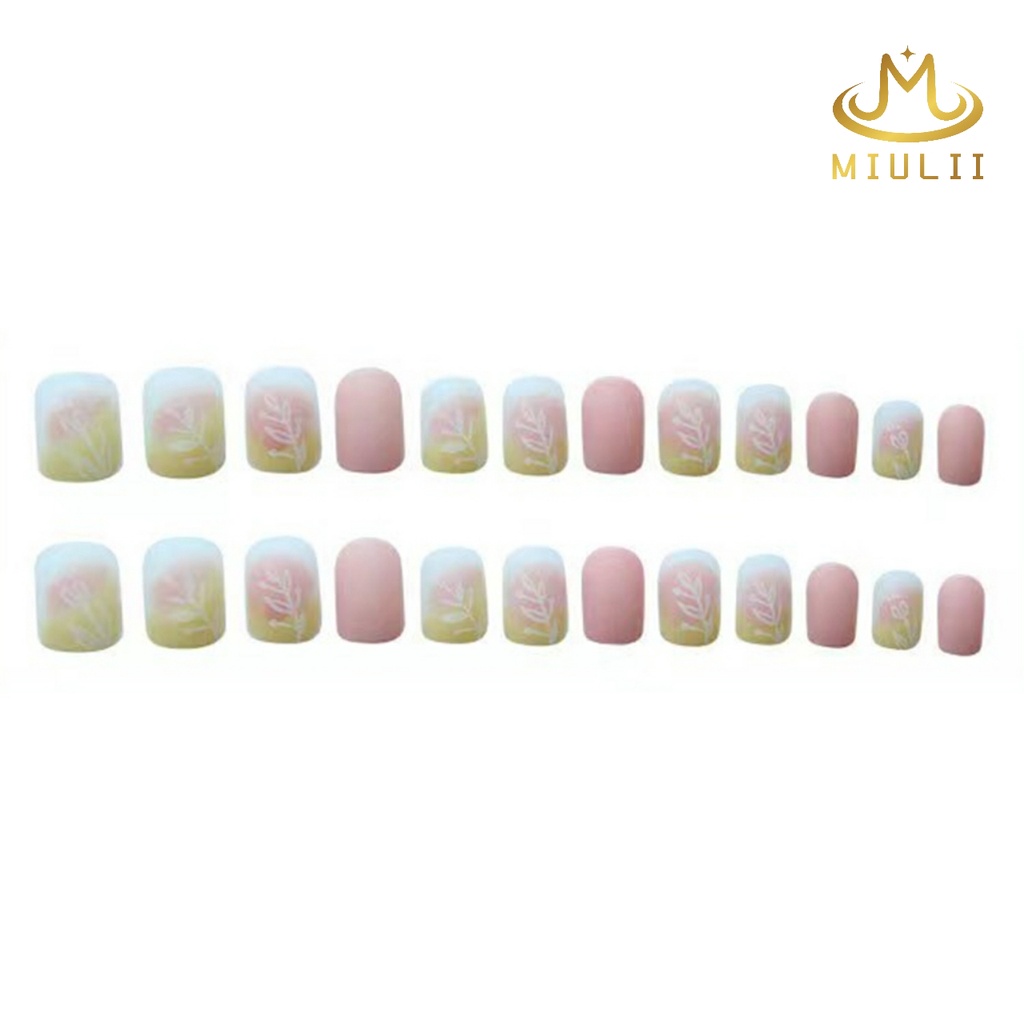 MIULII / KUKU PALSU  Spring Leaves A0010 / 24PCS / 3D / NAIL ART / PREMIUM / PINK / CUTE / GAYA KOREA / MATTE / FREE LEM JELLY / KUTEK