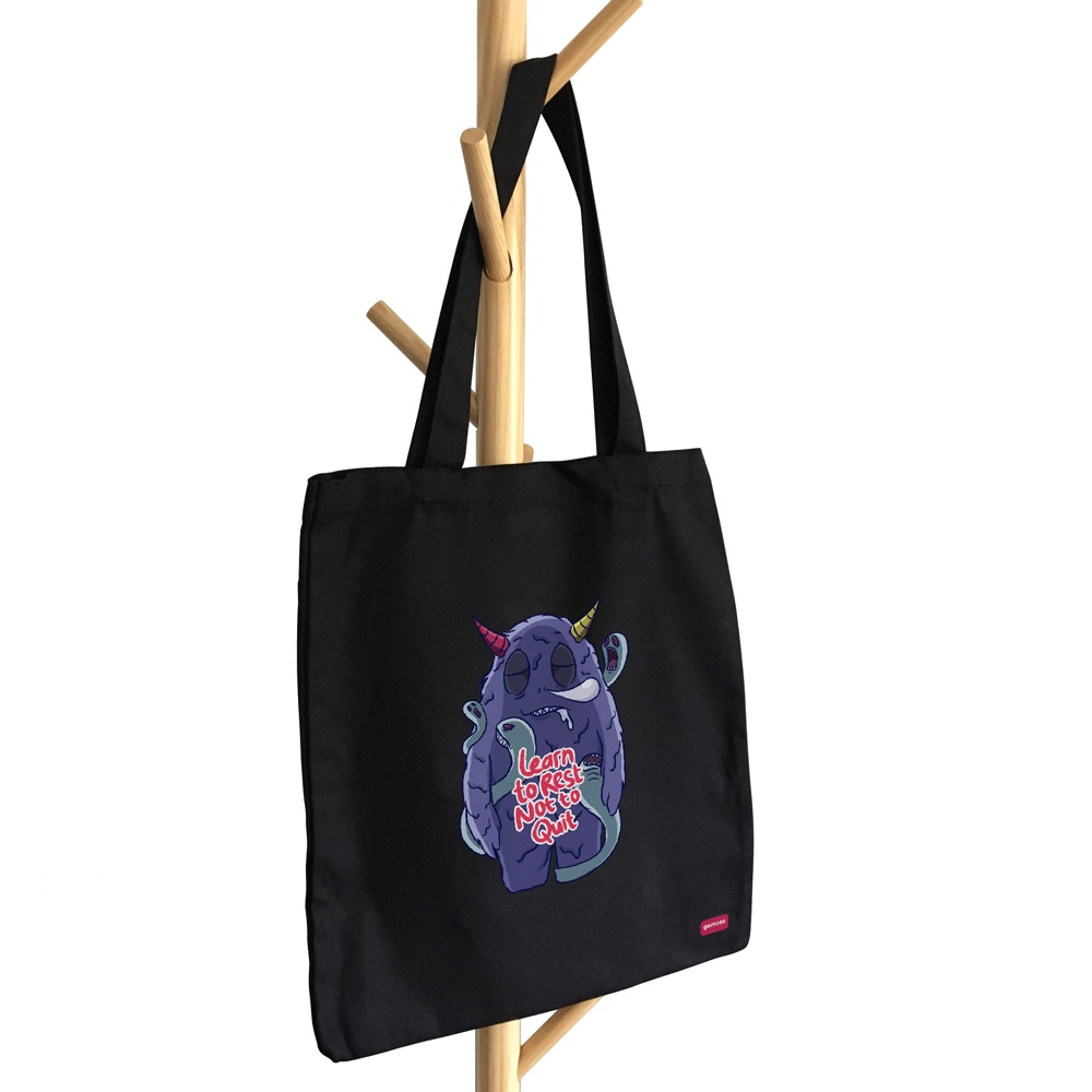 TERBARU Totebag Kanvas Gogi Monster Resleting / TOTEBAG KANVAS PREMIUM HITAM RESLETING