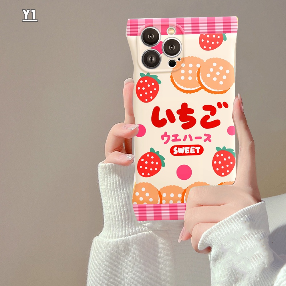 Casing Soft Case TPU Motif Strawberry / Susu / Permen Untuk iPhone 14 / 13 / 12 / 11 Pro MAX / 7 / 8 + / 6s + / XR / 14Plus / XS MAX