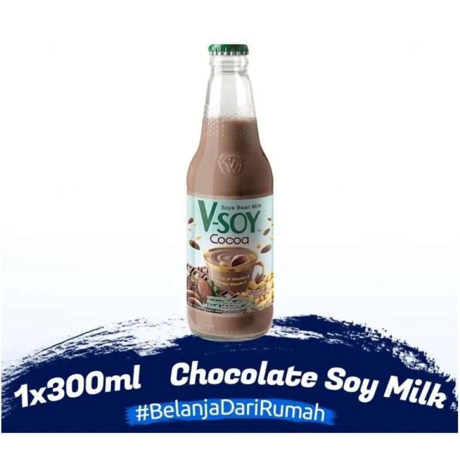 

V-Soy Cocoa Coklat Plant Based Milk Soya Bean Susu Kacang Botol Kaca [300ml] VSoy V Soy, V-Soy Multi Grain Botol Kaca