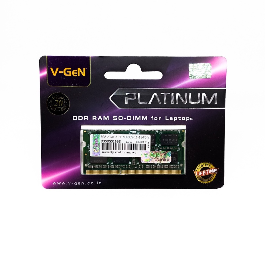 SODIMM DDR3 8GB PC-10600 / 1333MHz V-GeN Platinum RAM Laptop Vgen