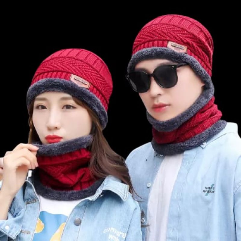 Topi Kupluk Rajut Beanie dan Syal Set / Kupluk Beanie / Topi Kupluk Set