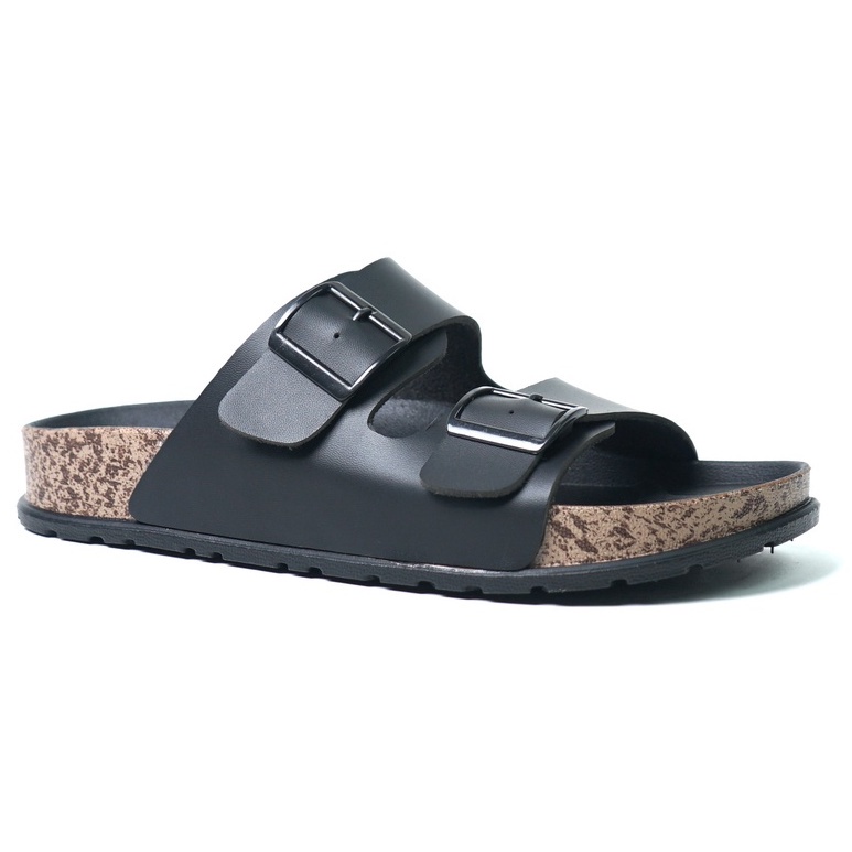 SARASARA YUK - Sandal Pria Slop Casual Model Puyuh Birken BRODY BRAVO Sendal Laki laki Selop Gesper dua 2 Kasual Sol Kulit Rumahan Size Ukuran 38 39 40 41 42 43 Ori Original SARA SARA Cowok Warna Black Hitam Terbaru Premium Mall Official Store