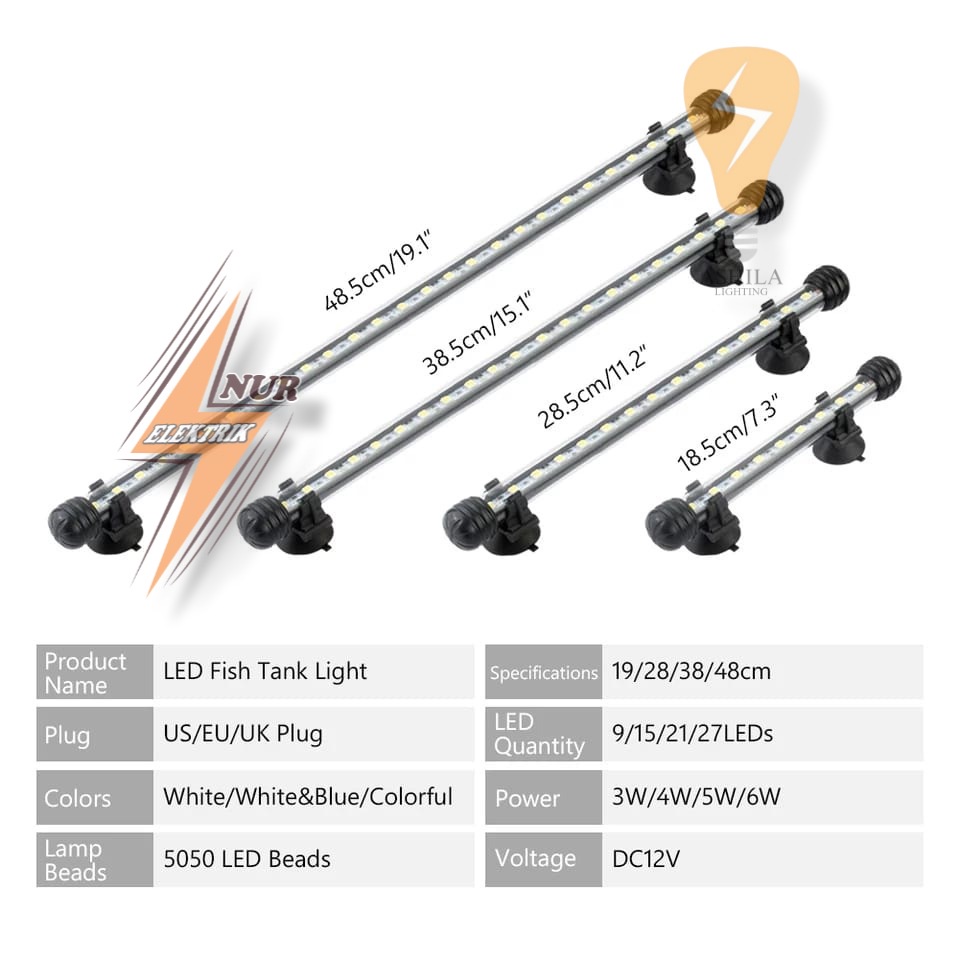 LAMPU LED AQUARIUM IKAN KOI CUPANG ARWANA 20 30 40 CM T4 AQUATIK HIAS WARNA PUTIH RGB SNI GARANSI PR