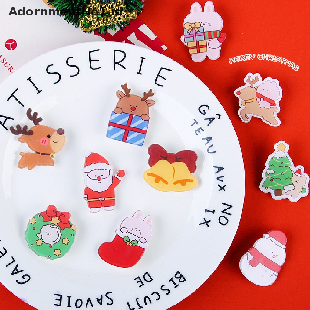 1pc Bros Pin Desain Santa Claus Elk Snowman Pohon Natal Lonceng Bahan Akrilik Untuk Aksesoris