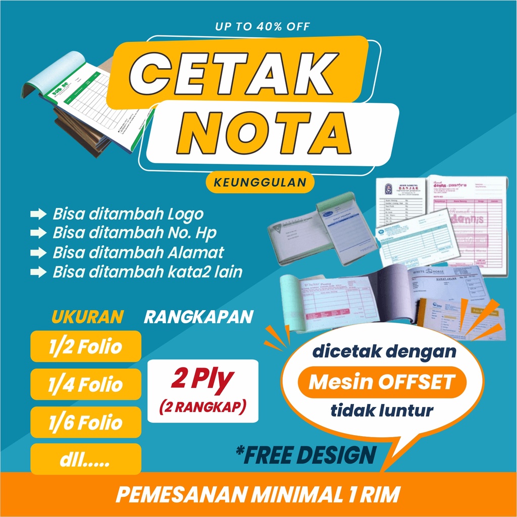 NOTA CUSTOM 2 PLY, NOTA NCR, KWITANSI, NOTA OLSHOP, NOTA LAUNDRY 1 RIM