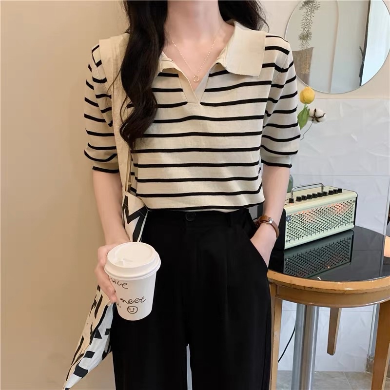 TOP KNIT POLO WANITA  LENGAN PENDEK MX716