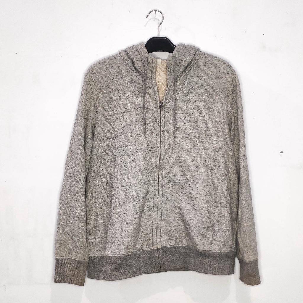 UNIQLO Misty Grey Zipper Hoodie Sherpa Jacket - Jaket Tebal Bulu Abu Unisex