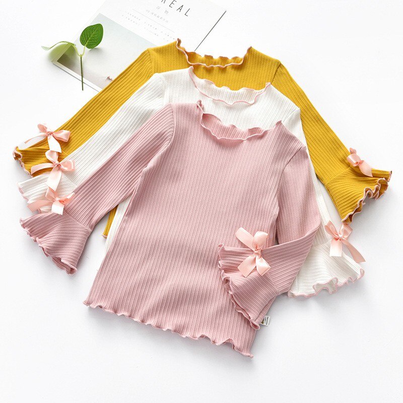 BAJU ANAK KANCING RUFFLE 1 2 3 4 TAHUN BAJU ANAK RAJUT KAOS RIB PEREMPUAN LENGAN PENDEK RUFFLE TEE KAOS RIB KNIT PAKAIAN ANAK PEREMPUAN ATASAN ANAK PEREMPUAN MURAH LENGAN PANJANG TANGAN TEROMPET