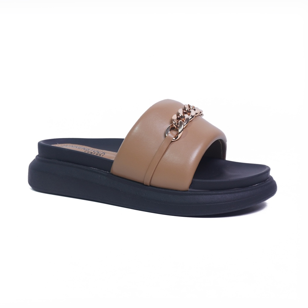 Dunkenstock LEONA Sandal casual wanita sendal wedges model satu strep variasi rantai