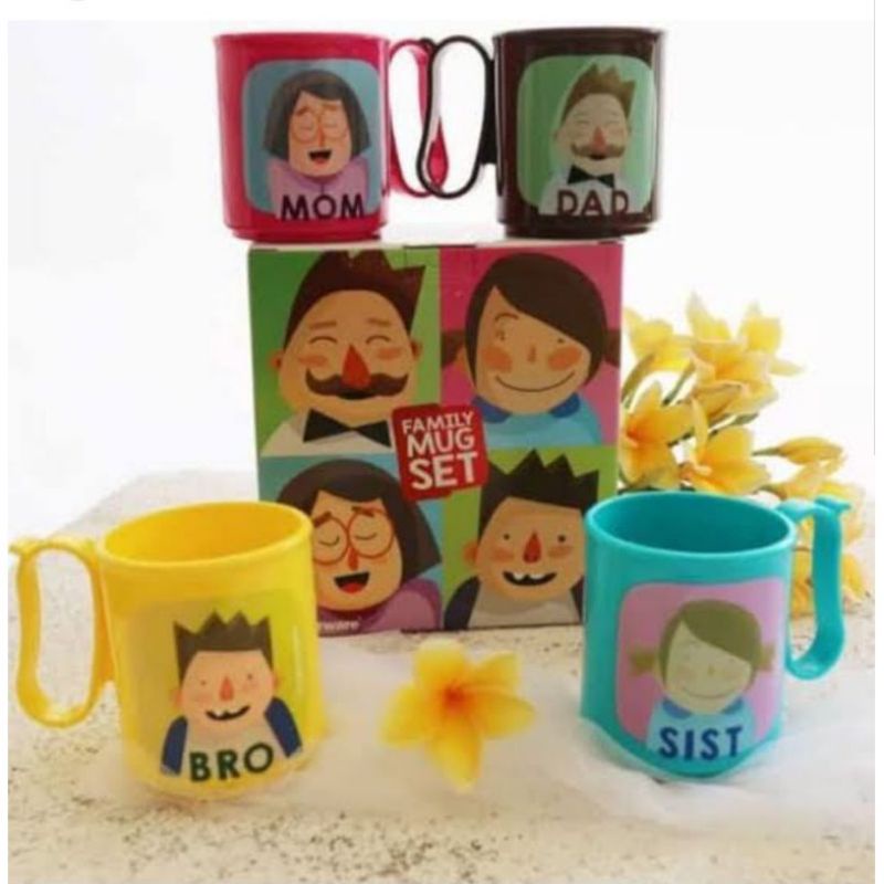 Tupperware Micro mug 4 pcs - family mug 4 pcs (2 pink 2 coklat)