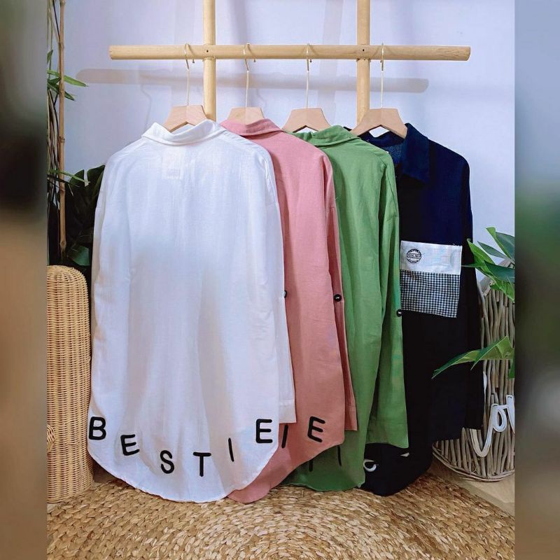 Kemeja Bestie, KEMEJA WANITA CANTIK MODIS FIT XXL LD 110 BAHAN LINEN IMPORT MIX BORDIR TERMURAH OOTD