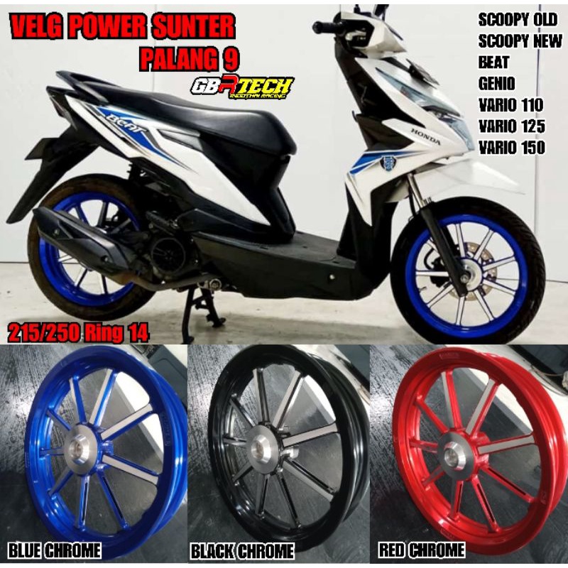 VELG POWER SUNTER PALANG 9 UKURAN 215 250 RING 14 BEAT SCOOPY VARIO