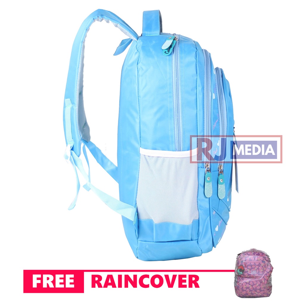 Tas Ransel Anak Cewek Cahaya Princess Bonus Raincover Warna Biru Backpack Premium Bahan Tebal Jahitan Kuat Awet Tas Sekolah SD SMP Ngaji Les TPA TPQ Piknik Muat Laptiop 16 inch Puring Tebal