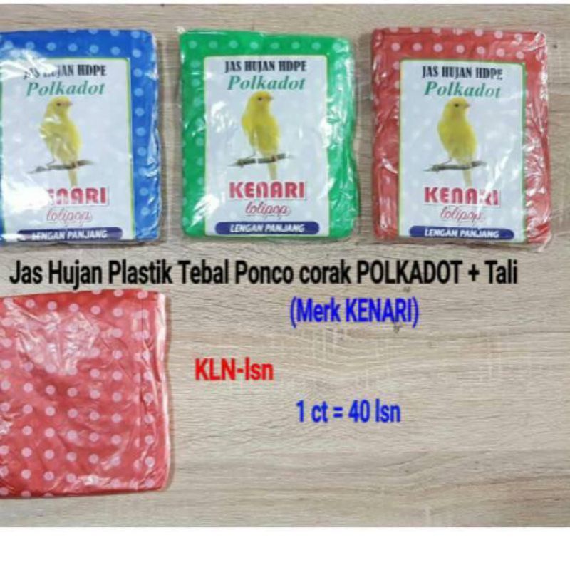 Jas hujan merk kenari /jas hujan + celana polkadot sekali pakai(warna dikirim random)