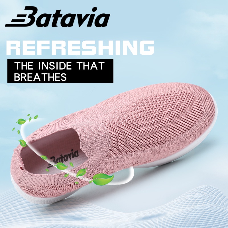 （COD）Batavia Baru Wanita Rajutan Sepatu Lembut Bernapas Sepatu Olahraga Tahan Aus Mahasiswa Sepatu Kasual Lembut Sole A106