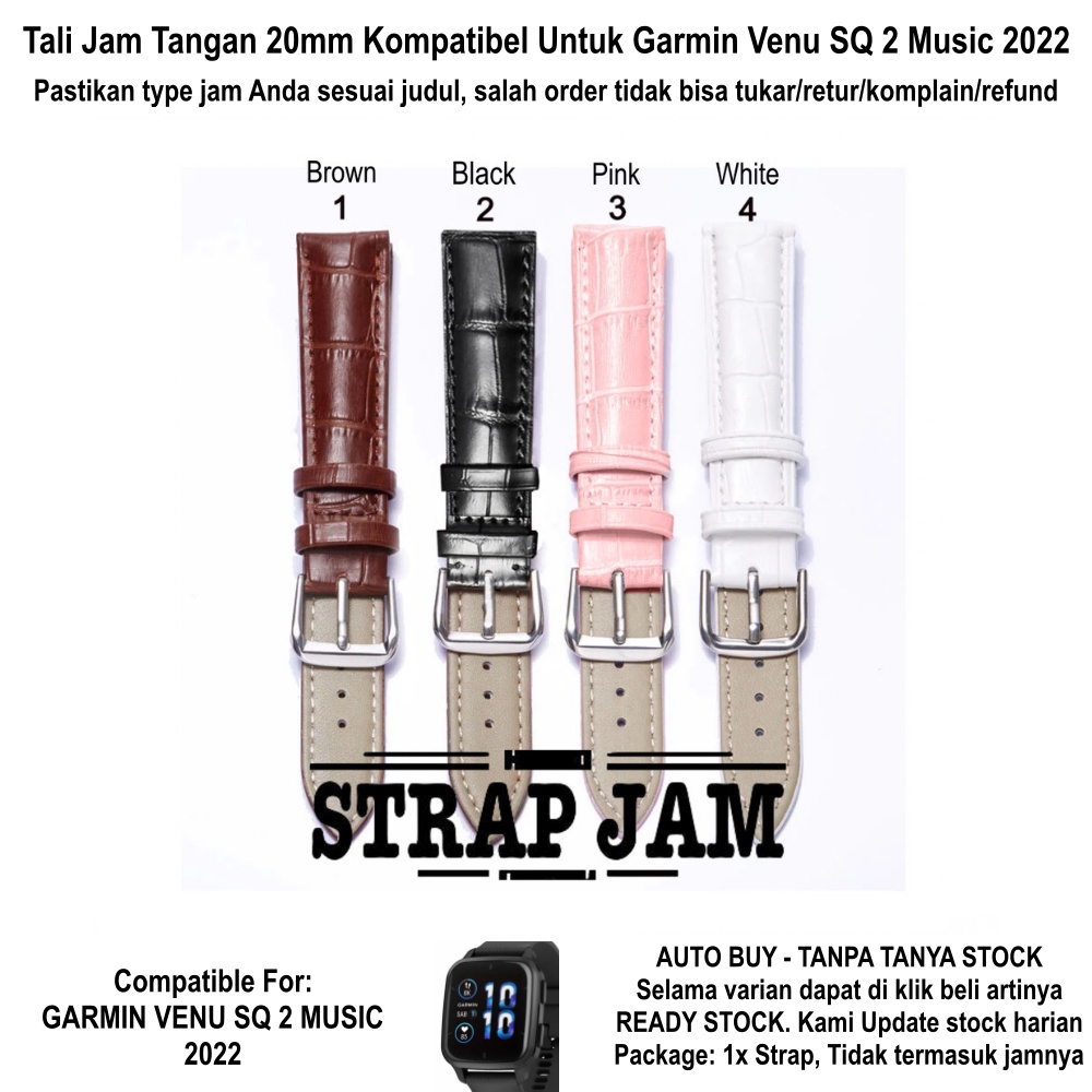 Crocodile 20mm Leather Strap Garmin Venu SQ 2 Music 2022 - Tali Jam Tangan Kulit