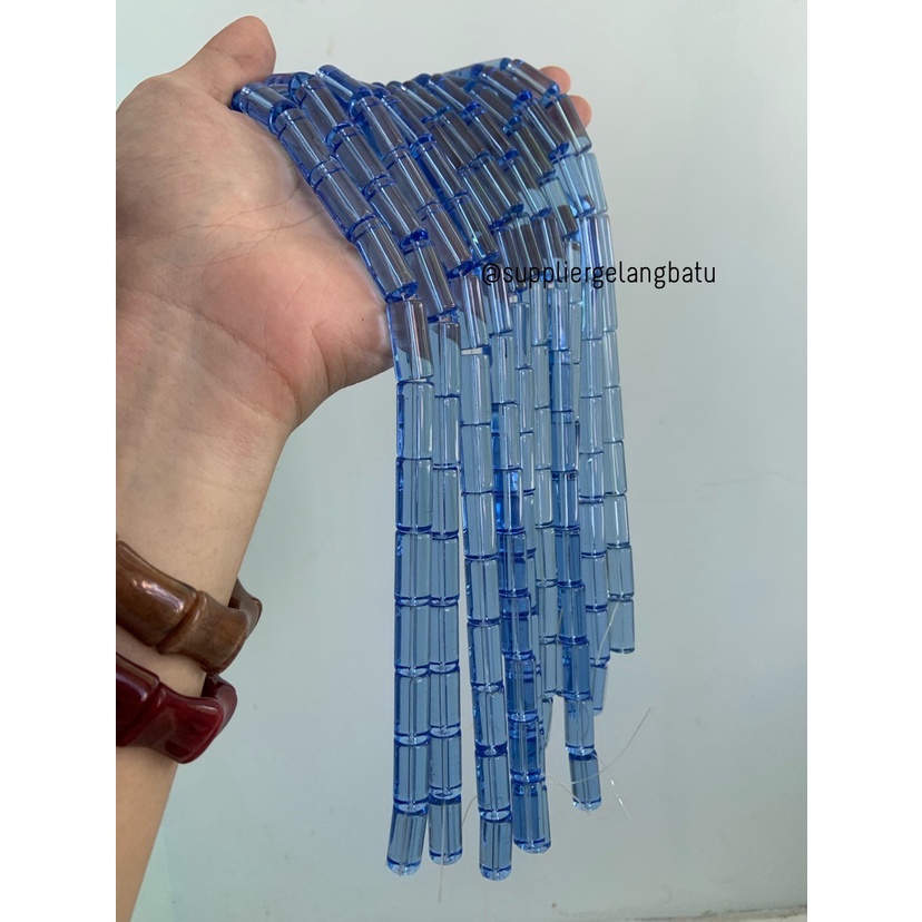 manik glass bead BLUE quartz 20 x 8mm bahan prakarya gelang kalung